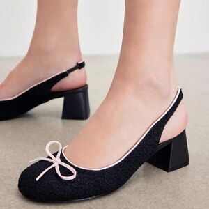 Cider Black Lace Slingback Heels with Pink Bow Women’s